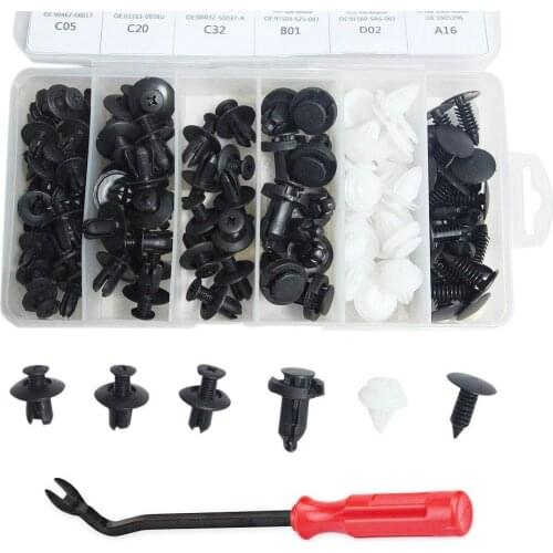 100 Pcs Car Retainer clips Body Plastic Rivets Fasteners Push Bumper Door Trim Panel Screws with Removal Tool