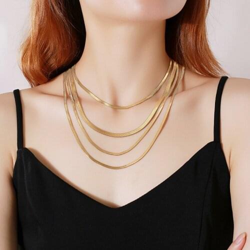 Basic 3/4/5mm Snake Chain Necklaces for Women, Gold Color Herringbone Link Choker Collar,Stainless Steel Candid Party Jewelry