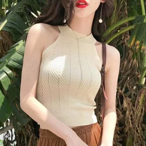 Womens Tops Knitted Croptops Slim Tanks Sweater Korean Style T-shirt Girls Sexy Sleeveless Lingerie Top INS Fashion