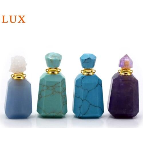 Natural turquoises amethysts gems perfume essential oils bottle agates druzy caps pendant with stick for necklace jewelry making