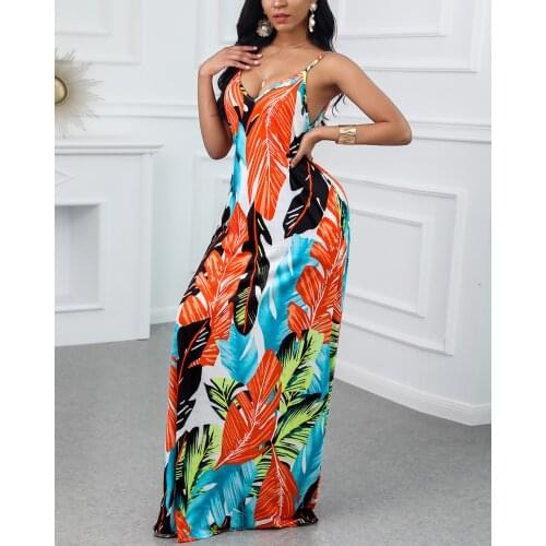 New Women Elegant Outfits Leaf Print Pocket Design Maxi Dress Maxi Dress Casual Summer