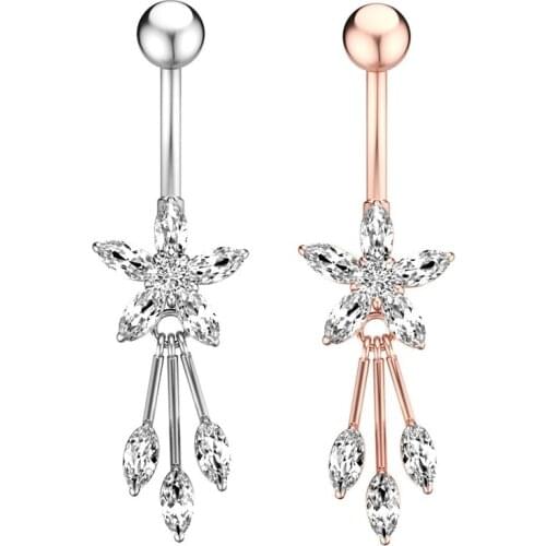 Woman Jewelry Navel Piercing Fashion Zircon Stainless Steel Long Pendent Belly Button Rings Goth Sexy Women Body Piercings