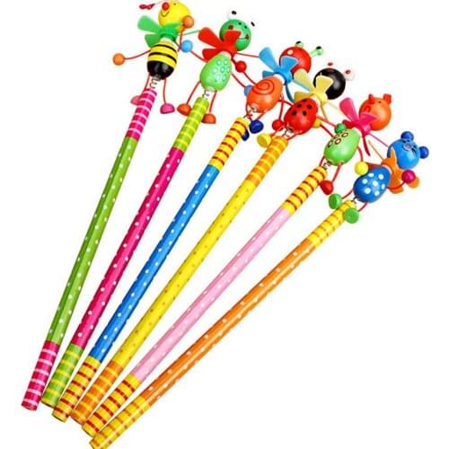 1Pc Cartoon Animal Pinwheel Wooden Writing Draw Pencil Student School Stationery