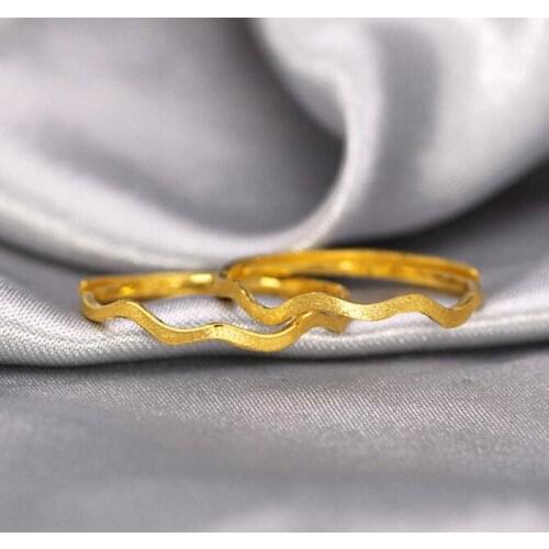 1PCS Real Pure 24K Yellow Gold 3D Wave-Shape Ring Band 1mmW Women Girl Thin Ring US 6-9(Adjustable)