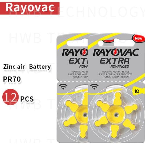 2pack(12PCS) 100% Original Rayovac 10 PR70 A10 1.45V Hearing Aids Zinc Air Button Battery Batteries Made in UK with Free Gift