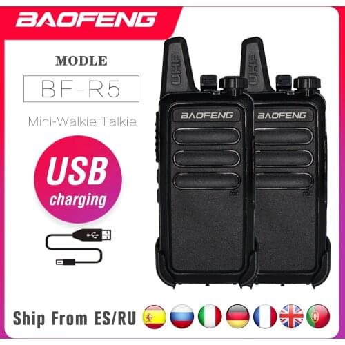 2pcs/lot Baofeng BF-R5 Mini Handheld Walkie-talkie USB Charge Portable Two Way Radio UHF FM Transceiver BF R5 Ham Radio Station
