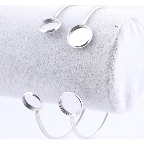 2pcs Fit 12mm Cabochon Bracelet Setting Blanks Stainless Steel Bangle Base Bezel Trays Diy Cuff Bracelets Making Accessories
