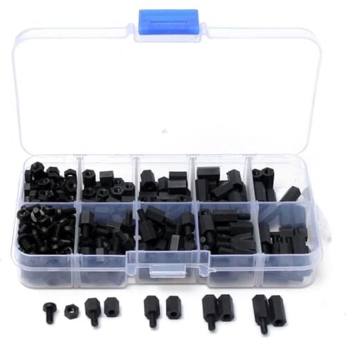 300pcs M3 Nylon Black M-F Hex Spacers Screw Nut Assortment Kit Stand-off Set