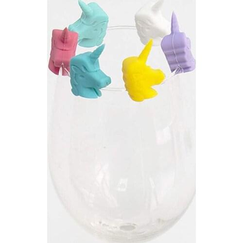6Pcs/Lot Creative Cute Wine Glass Charm Suction Unicorn Animals Wine Glass Marker Wine Glass Tag Bar Accessories Wholesale