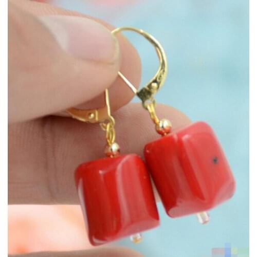 Free Shipping 10x16mm cylindricality red coral DANGLE EARRING