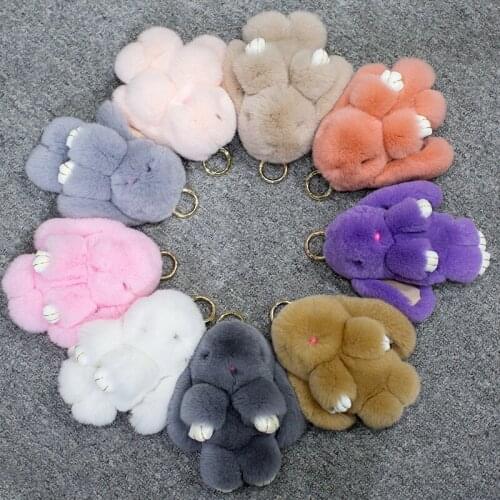 Bunny Keychain Women Cute Rabbit Fur Ball Key Holder Pompon Toy Doll Bag Charm Car pompom de fourrure Keyrings Jewelry