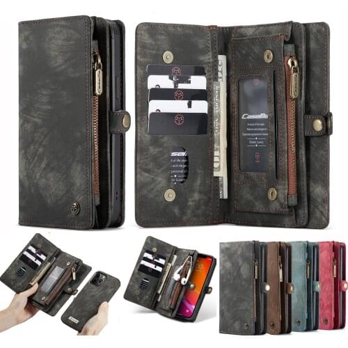 Magnetic Split Leather Zipper Multi Slots Wallet Case For iPhone 12 11 Pro Max 12 mini 7 8 Plus X Xs With Card Slot Stand Cover