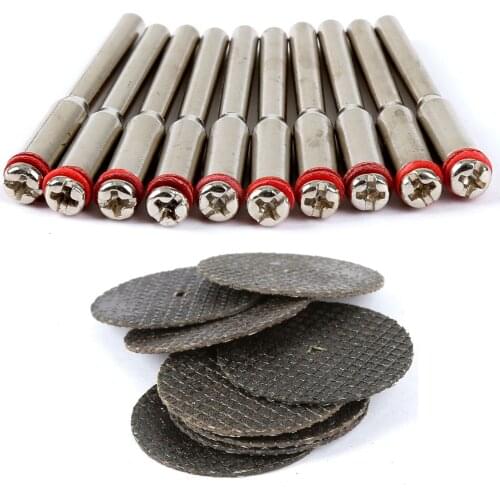 Dophee 32mm Resin Fibre Cutting Disc Cut Off Wheel Sanding Discs +10Pcs 3.175mm Mandrels Wheel Holder for Dremel Rotary Tool