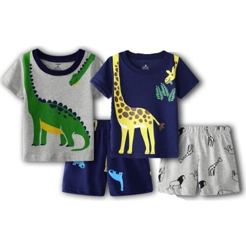 Dino Giraffe Baby Boys T-Shirt + Pant 2pcs Clothes Suit Summer Tops Toddler Outfit Cotton 3D Cute Infant Clothing 6 9 12 18 24M