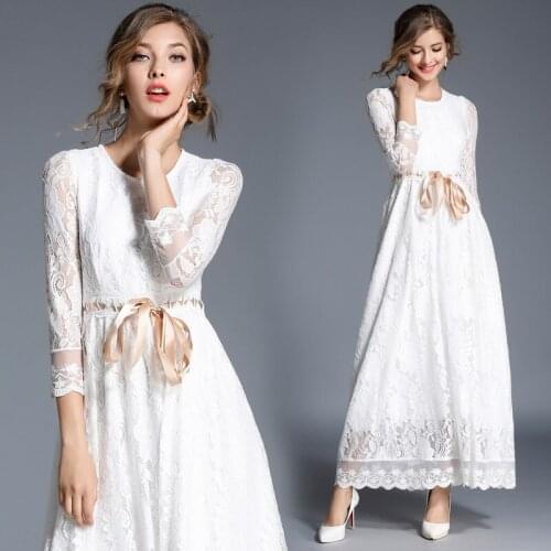 Godier Large Beautiful Sexy Strapless Lace Dress Elegant Long Dress With Belt Autumn/winter New European American Hot M-2XL Size