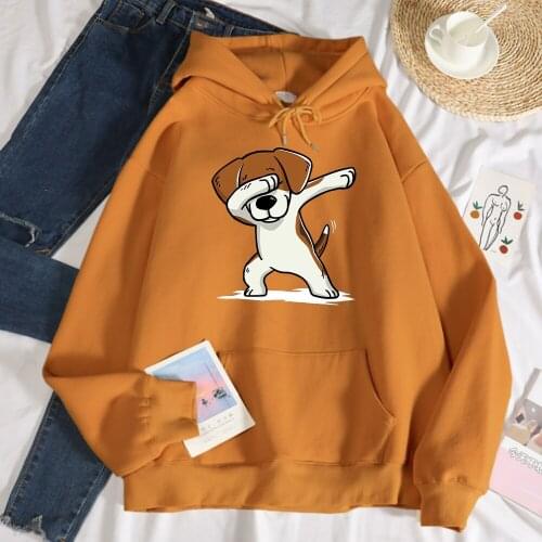 Hip Hop Cool Dog Print Womens Hoody Simple Fleece Autumn Sweatshirt Street Crewneck Hooded Hipster Oversize Pullover Tops Man