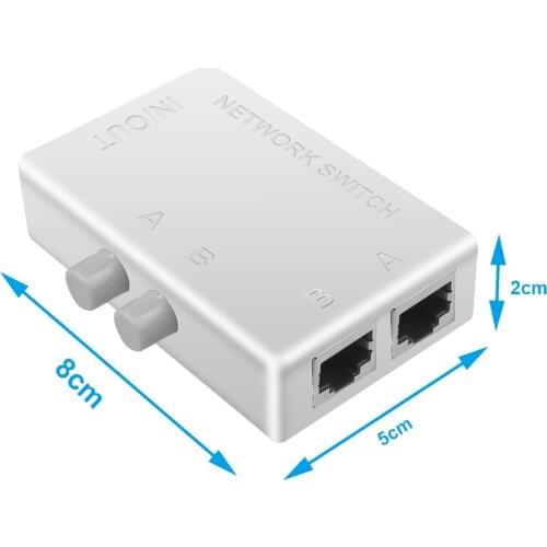 JTKE Mini 2 Port RJ45 RJ-45 Network Switch Ethernet Network Box Switcher Dual 2 Way Port Manual Sharing Switch Adapter HUB