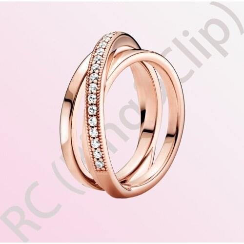 2021 Authentic 100% 925 Sterling Silver Rings Crossover Pavé Triple Band Ring for Women Engagement Jewelry Anniversary