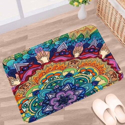 Indian Bohemian Style Bathroom Mat Ethnic Geometric Mandala Floral Color Pattern Non-slip Rugs Bath Kitchen Doorway Aisle Carpet