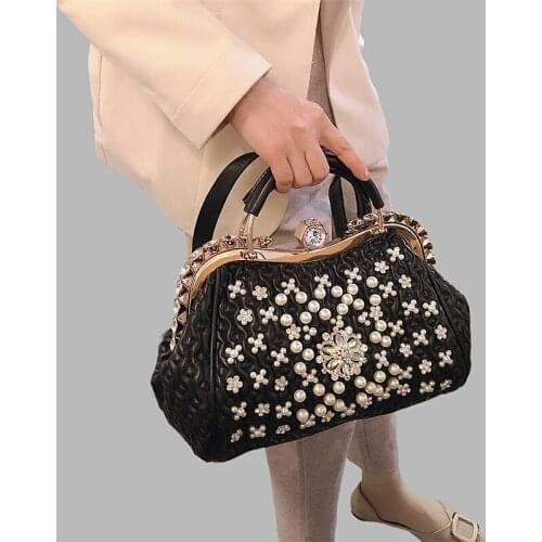 Fashion Rhinestone Women handbag pearl portable large capacity ladies diagonal shoulder bag diamond all-match clip party bags