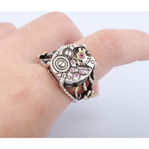 Fashion Punk Rings Creative Gear Precision Mechanical Disc Design Geometric Two Tone Jewelry For Men Women Wedding Party Gifts