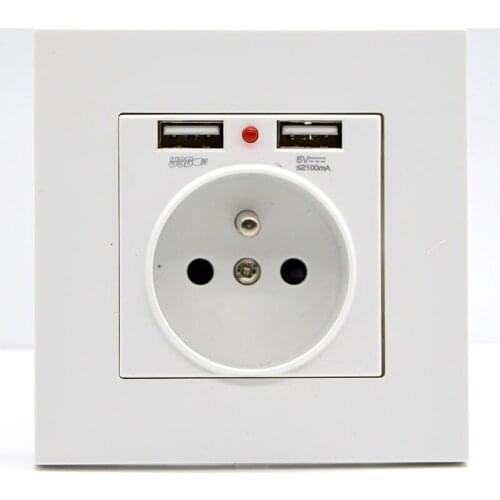 10pcs New 86Type Wall Socket With Dual USB 5V 2100mA Panel France Jack 250V 16A EU Standard German Socket Special Free Shipping