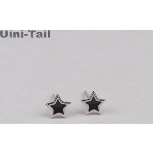 Uini-Tail new 925 sterling silver Korea wholesale black star earrings literary five-pointed star earrings GN173