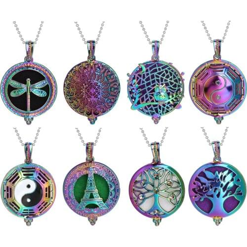 New Aroma Diffuser Necklace Open Tree of Life Owl Dragonfly Lockets Pendant Perfume Essential Oil Aromatherapy Necklace with Pad