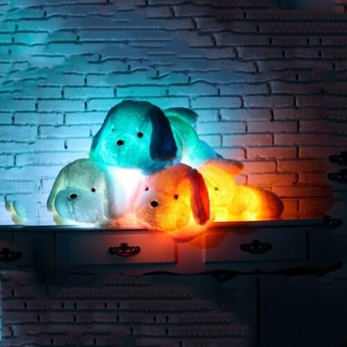 50 Glowing LED Light Lying Dog Plush Toy Stuffed Soft Colorful Luminous Animal Dog Pillow Dolls Children and girl Christmas Gift
