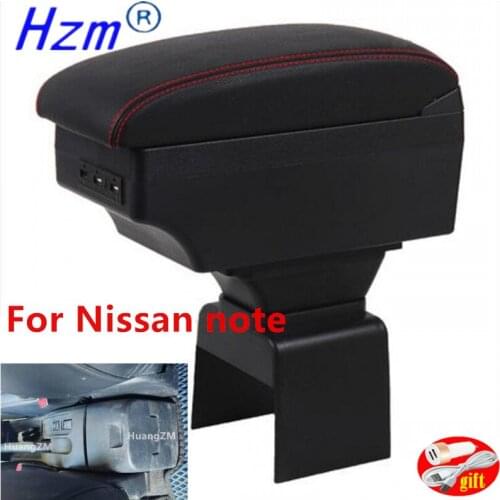 For Nissan note armrest box For Nissan note Car Armrest Storage Box Central Storage Container with USB LED light