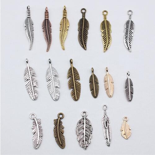 20pcs 6x31mm 4 Colors Zinc Alloy Feathers Charms DIY Jewelry Findings Jewelry Accessories Wholesale