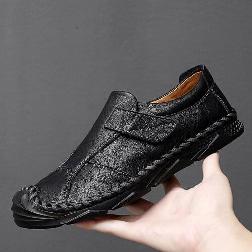 Casual Mens Shoes Genuine Leather Sneakers Black Flats Breathable Fashion Sneakers Men Shoes Plus Size 46 47