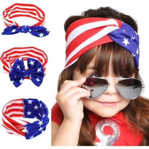 4th of July Headband American Flag Pattern Bow-knot Turbans Elastic Cloth Cute Hairband Hair Accessories for Independence Day