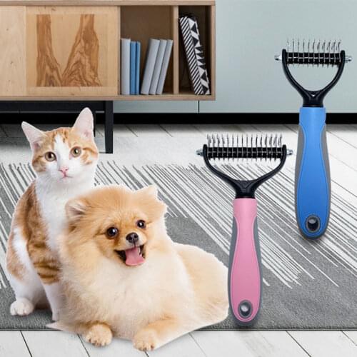 Pet Dog Hair Removal Comb Cat Grooming Brush Shedding Tools Double Sided Fur Trimming Dematting Deshedding for Long Matted Hair