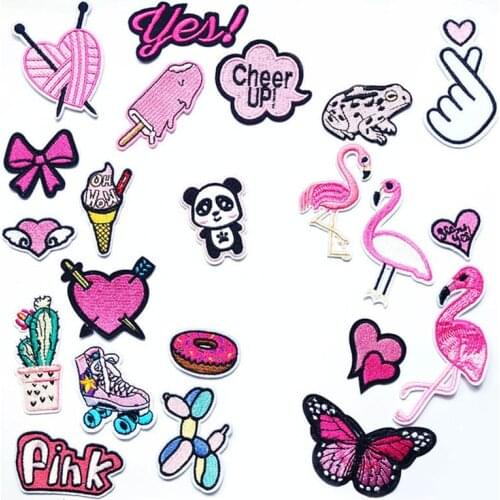 Pink Girl Lady Iron On Patches Sewing Embroidered Applique for Jacket Clothes Stickers Badge DIY Apparel Accessories