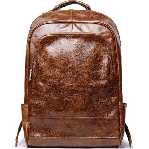 Nesitu Highend New Vintage Coffee Brown Genuine Leather 14'' 15.6'' Laptop Womens Men Backpacks Female Male Travel Bags M1028