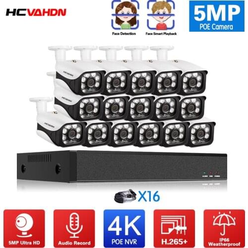 16CH 4K Ultra HD POE Network Video Security System 8MP H.265+ POE NVR With 5MP Audio IP Outdoor Waterproof Camera Security Kit