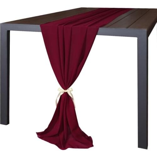 Many Colors Chiffon Table Runner Burgundy Pink white Tulle Extra Long Decoration with Ivory Ribbon (68*300cm)