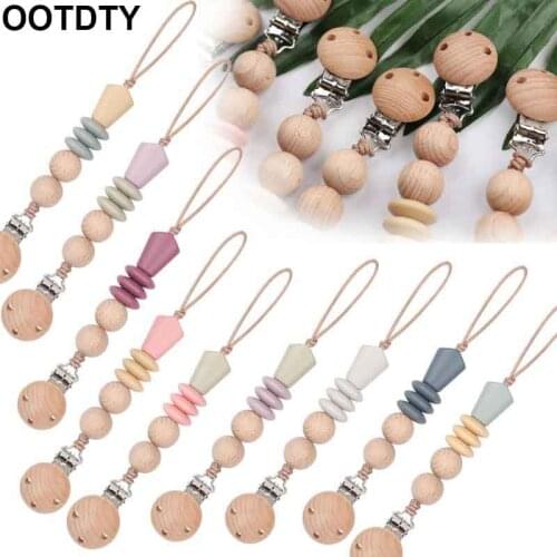 Handmade Silicone Wood Pacifier Chains Safe Teething Chain Baby Teether Eco-friendly Pacifier Clips Holder Chain