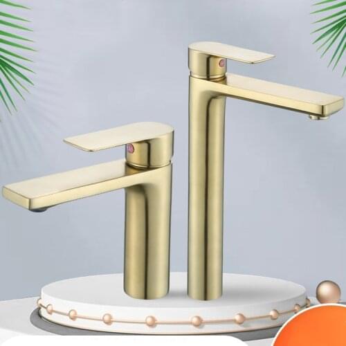 Modern Basin Faucet Brass Brushed Gold Deck Mounted Bathroom Basin Sink Tap Hot and Cold Mixer Water Faucets