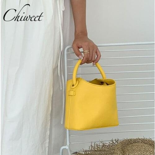 Luxury Women Simple Cream Yellow Tote Bag Designer Bucket Messenger Bags Brand Mini Shoulder Bag Ring Handle Leather Handbags