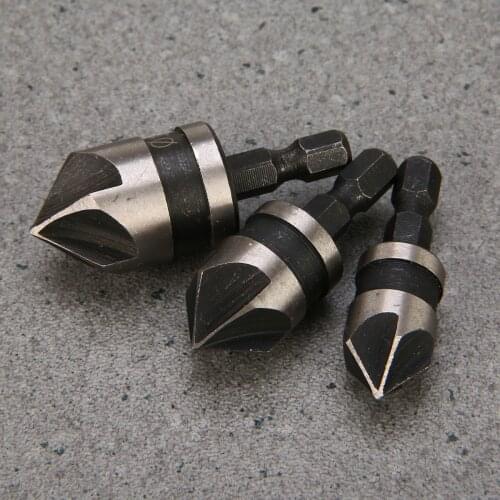 90 Degree 1/4 Hex Shank Drill Bit 12/16/19mm Woodworking Chamfer Counter Sink Chamfering Debur Tool Set