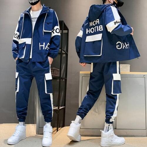 Streetwear Tracksuit Men Spring Sportswear Casual Mens Sets Multi-pockets Hooded Male Track Suit Two Piece Set Jacket + Joggers