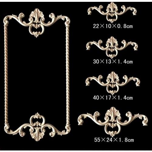 Vintage Unpainted Wood Carved Decal Corner Applique Frame for Home Furniture Wall Door Decorative Wooden Miniature