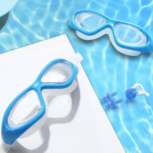 Waterproof anti-fog swimming safety glasses for men and women with large frame electroplating flat light myopia goggles