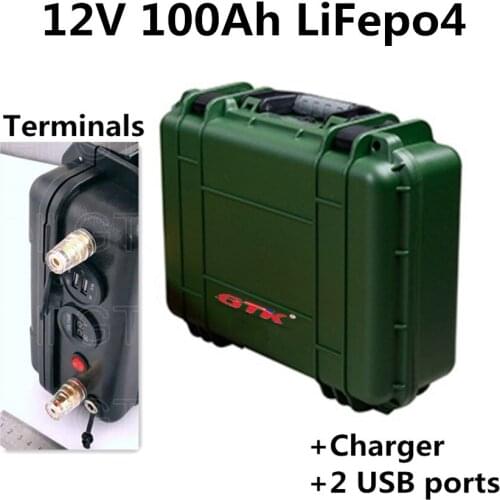 Waterproof 12V 100Ah LiFepo4 lithium battery pack for solar energy system RV motor home caravan golf trolley autocaravanas+10A