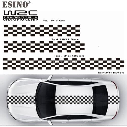WRC FIA World Rally Championship Stripe Set F1 Check Flag Car Hood Roof Trunk Vinyl Sticker Racing Rally Sports PVC Decal Set