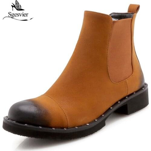 Sgesvier 2018 Autumn Vintage Shoes Women Platform Chunky Block Heel Chelsea Boots Sweing Punk Ankle Boot Plus Size 33-46 B679