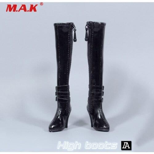 ZY1008 Black/White/Red Colors 1/6 Scale Female High Heels Long Boots Hollow Shoes Tube Zipper Model for 12'' Figure Body