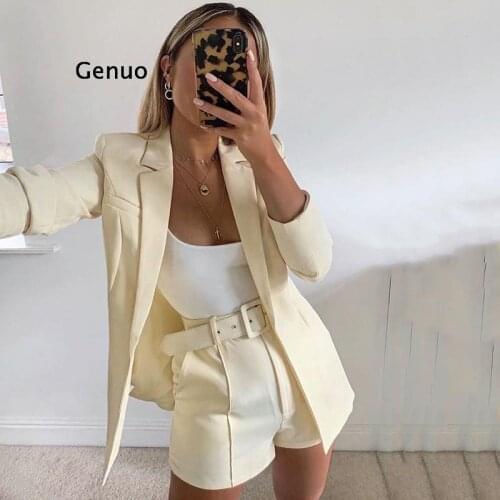 Two Piece Blazer Set Women Office Set 2 Pieces Elegant Work OL Blazer And Shorts Coat Woman Sexy Chic Suit 2021 Summer Clothes
